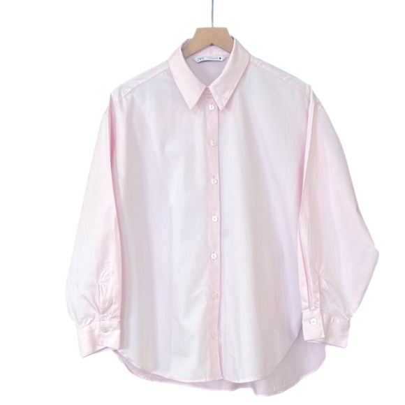 Zara Tops - Zara Long Sleeve Button Down Oversize Cotton Top Pink Size Large